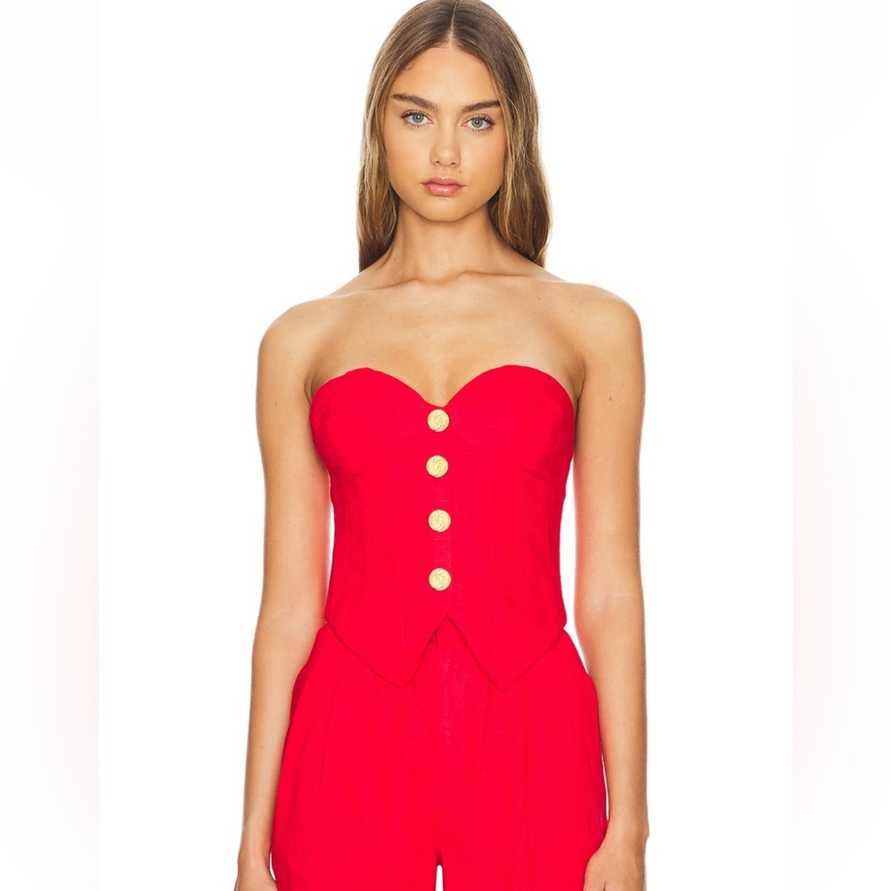 Ronny Kobo Red Corset Top with Gold Buttons NWT